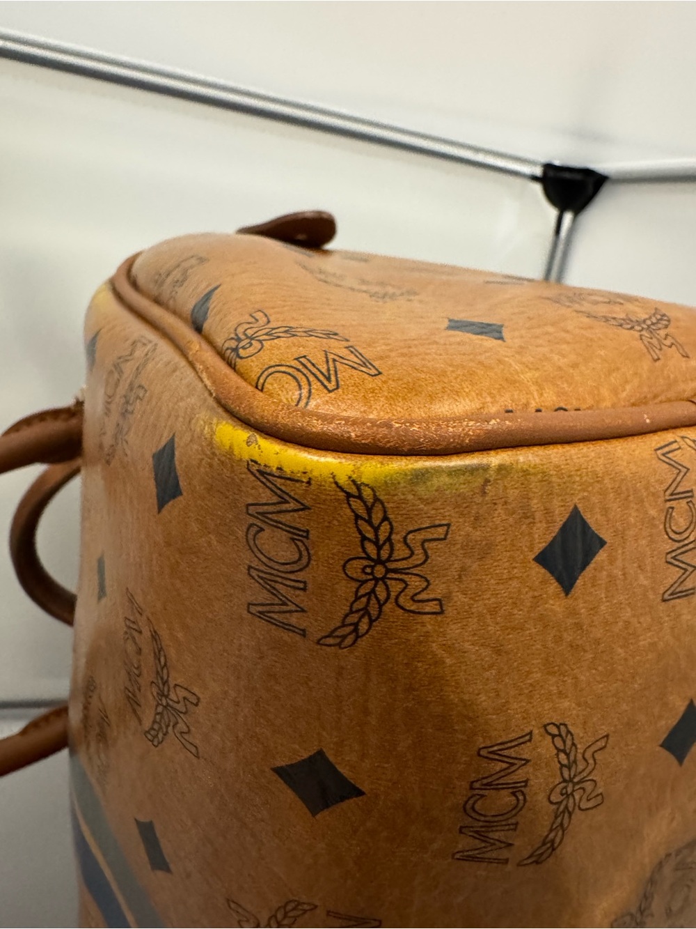 MCM Cognac Visetos Bowling Bag with Navy and Gold Stripe - Picture 8 of 15